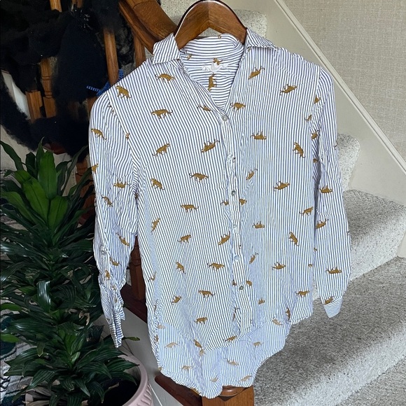 June & Delancey Cheetah Stripe Office Top Button Down Shirt - Picture 1 of 9